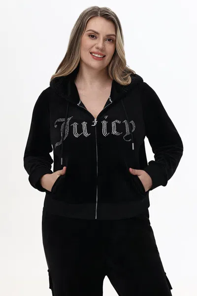 Juicy Couture Plus-size Front Bling Hoodie In Black