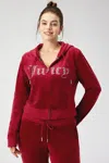 Juicy Couture Plus-size Front Mixed Crystals Velour Hoodie In Red
