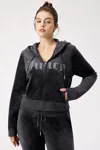 Juicy Couture Plus-size Front Mixed Crystals Velour Hoodie In Black