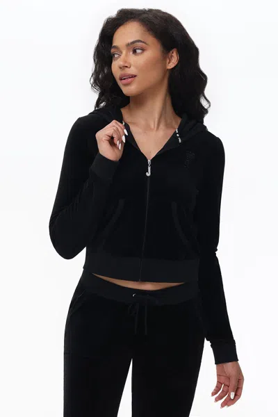 Juicy Couture Plus-size Heritage Cotton Velour Hoodie In Black