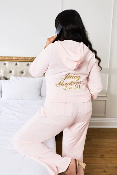 Juicy Couture Plus-size Made Me Do It Cotton Velour Hoodie In Pink