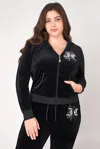 Juicy Couture Plus-size Monogram Heritage Cotton Velour Hoodie In Black