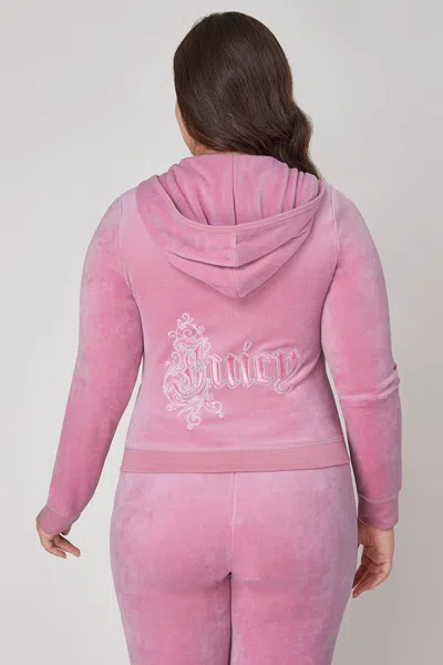 Juicy Couture Plus-size Monogram Heritage Cotton Velour Hoodie In Pink