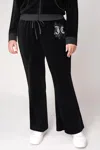 Juicy Couture Plus-size Monogram Heritage Cotton Velour Track Pants In Black