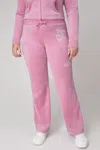 Juicy Couture Plus-size Monogram Heritage Cotton Velour Track Pants In Pink