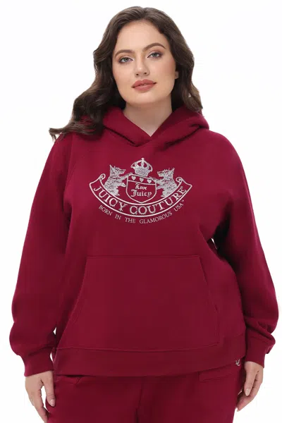 Juicy Couture Plus-size Oversized Fleece Scottie Dog Hoodie In Burgundy