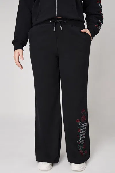 Juicy Couture Plus-size Roses Wide Leg Track Pants In Black