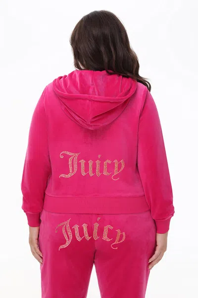 Juicy Couture Plus-size Technicolor Customizable Big Bling Velour Hoodie In Pink