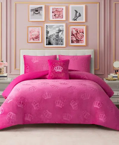 Juicy Couture Plush Reversible Embossed Crown 4-pc. Comforter Set, Full/queen In Pink
