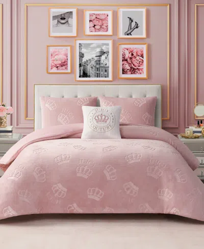 Juicy Couture Plush Reversible Embossed Crown 4-pc. Comforter Set, Full/queen In Pink