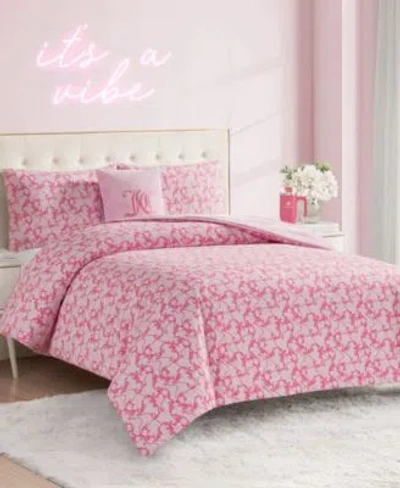 Juicy Couture Plush Reversible Gothic Leopard Comforter Set In Pink