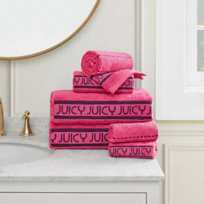 Juicy Couture Plush Stripe Bath Towel Set In Pink