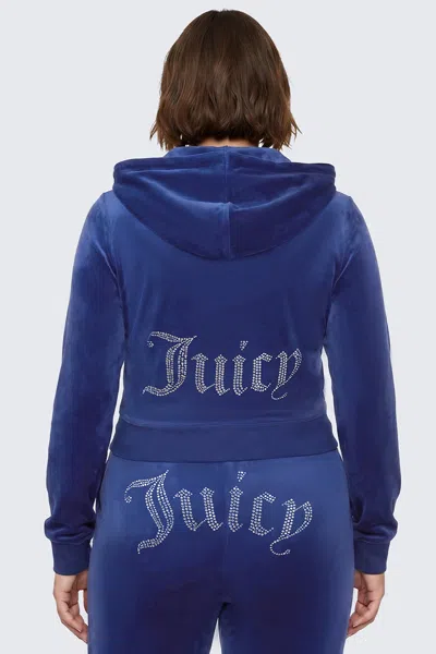 Juicy Couture Plus-size Og Big Bling Velour Hoodie In Blue
