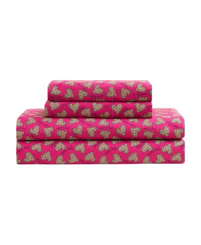 Juicy Couture Printed Microfiber 4-piece Sheet Set, Queen In Red