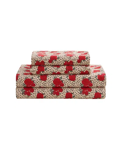 Juicy Couture Printed Microfiber 4-piece Sheet Set, Queen In Red