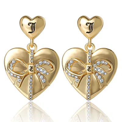 Juicy Couture Quilted Double‑heart Drop Earrings In Goldtone