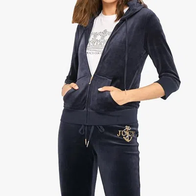 Juicy Couture Regal Anchor Velour Robertson Hoodie Jacket In Blue