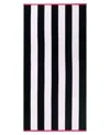 Juicy Couture Stripe Cotton Beach Towel In Black,hot Pink,white