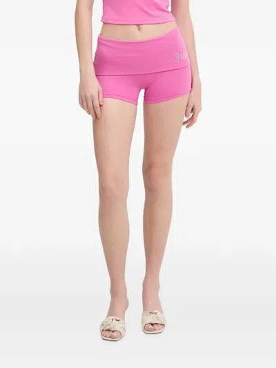 Juicy Couture Rhinestone-logo Mini Shorts In Pink