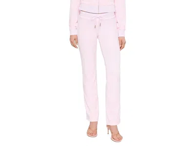 Juicy Couture Rib Waist Long Velour Pants With Gold Back Bling In Pink