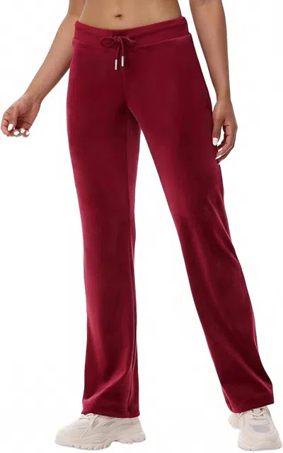 Juicy Couture Rib Waist Velour Pant With Drawcord In Dark Crimson In Burgundy