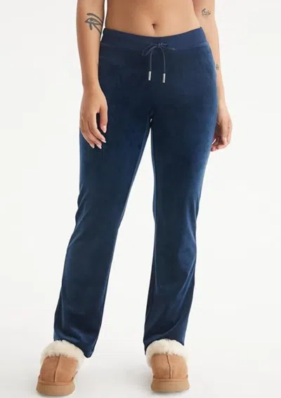 Juicy Couture Rib Waist Velour Pants With Drawcord In Regal Blue