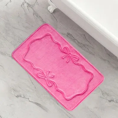 Juicy Couture Ribbon Border Memory Foam 1-piece Bath Mat In Ribbon Border Hot Pink