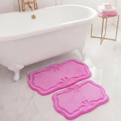 Juicy Couture Ribbon Border Memory Foam Bath Mat Set In Pink