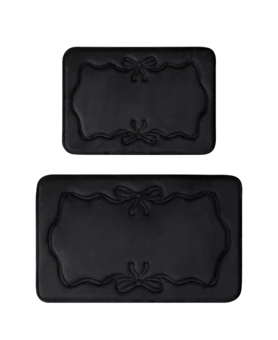 Juicy Couture Ribbon Border Quilted Memory Foam 2-pc. Bath Mat In Black