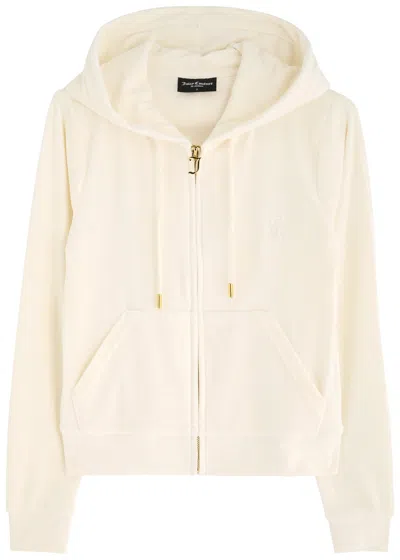 Juicy Couture Robertson Hooded Velour Sweatshirt In Cream