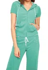 JUICY COUTURE ROPE MICROTERRY SHORT SLEEVE ROBERTSON JACKET IN AQUA GREEN