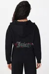Juicy Couture Roses Cropped Zip Front Hoodie In Black