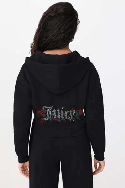Juicy Couture Roses Cropped Zip Front Hoodie In Black