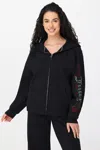 Juicy Couture Roses Oversized Zip Front Hoodie In Black