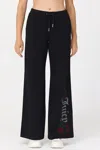 Juicy Couture Roses Wide Leg Track Pants In Black