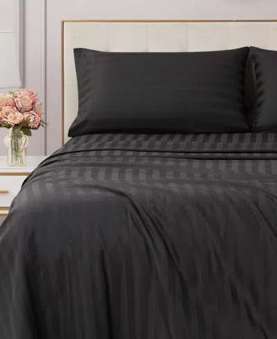Juicy Couture Royal Dreams Damask Stripe 300-thread Count Sateen Cotton 4-pc. Sheet Set, King In Jet Black