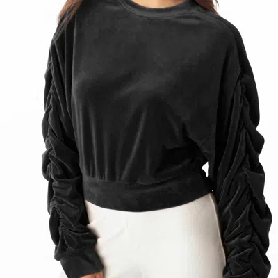 Juicy Couture Ruched Sleeve Pullover Top In Black
