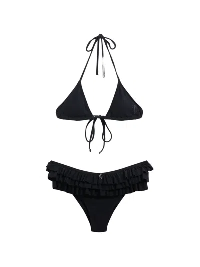 Juicy Couture Ruffled Towelling Bikini In Black