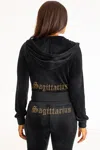 Juicy Couture Sagittarius Customizable Big Bling Velour Hoodie In Black