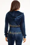 Juicy Couture Sagittarius Customizable Big Bling Velour Hoodie In Blue