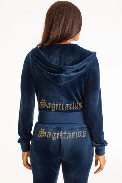 Juicy Couture Sagittarius Customizable Big Bling Velour Hoodie In Blue