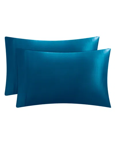 Juicy Couture Satin 2 Piece Pillow Case Set, Standard In Blue