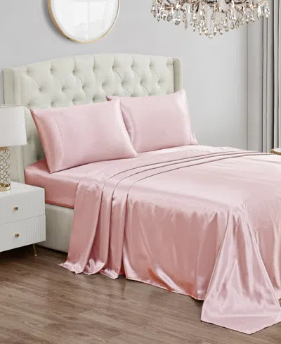 Juicy Couture Satin 4 Piece Sheet Set, Full In Pink
