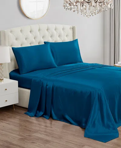 Juicy Couture Satin 4 Piece Sheet Set, Queen In Blue
