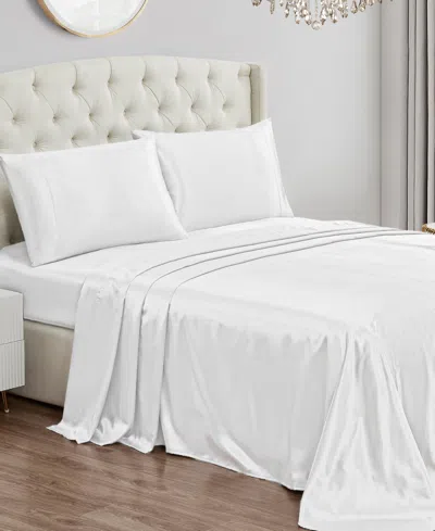 Juicy Couture Satin 4 Piece Sheet Set, Queen In Pure White