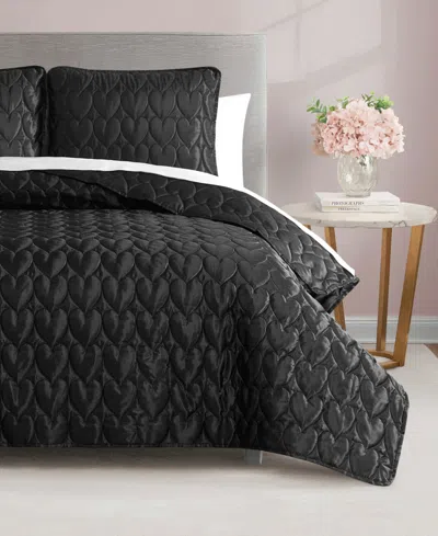Juicy Couture Satin Heart Stitched 2 Pc. Quilt Set, Twin/twin Xl In Black