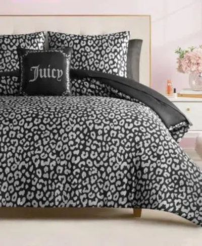 Juicy Couture Satin Leopard Comforter Set In Black