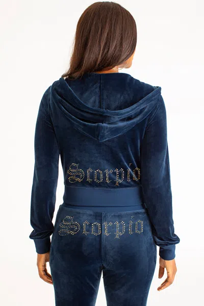 Juicy Couture Scorpio Customizable Big Bling Velour Hoodie In Blue