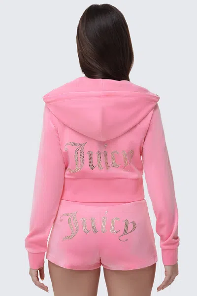 Juicy Couture Scottie Big Bling Velour Hoodie In Pink