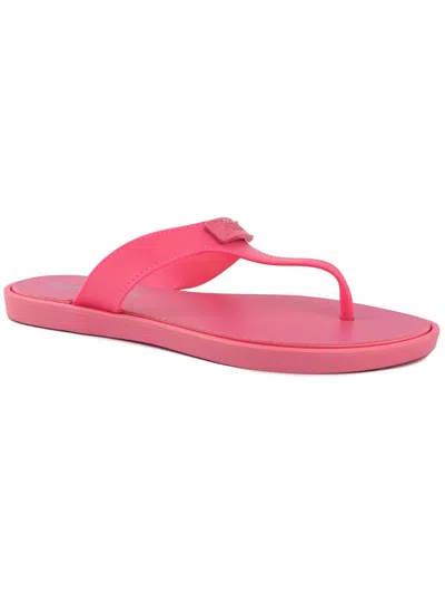 Juicy Couture Seneca Womens Faux Leather T-strap Slide Sandals In Pink